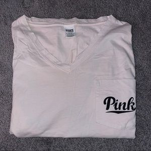 PINK Light Pink V-Neck Long Sleeve Tee